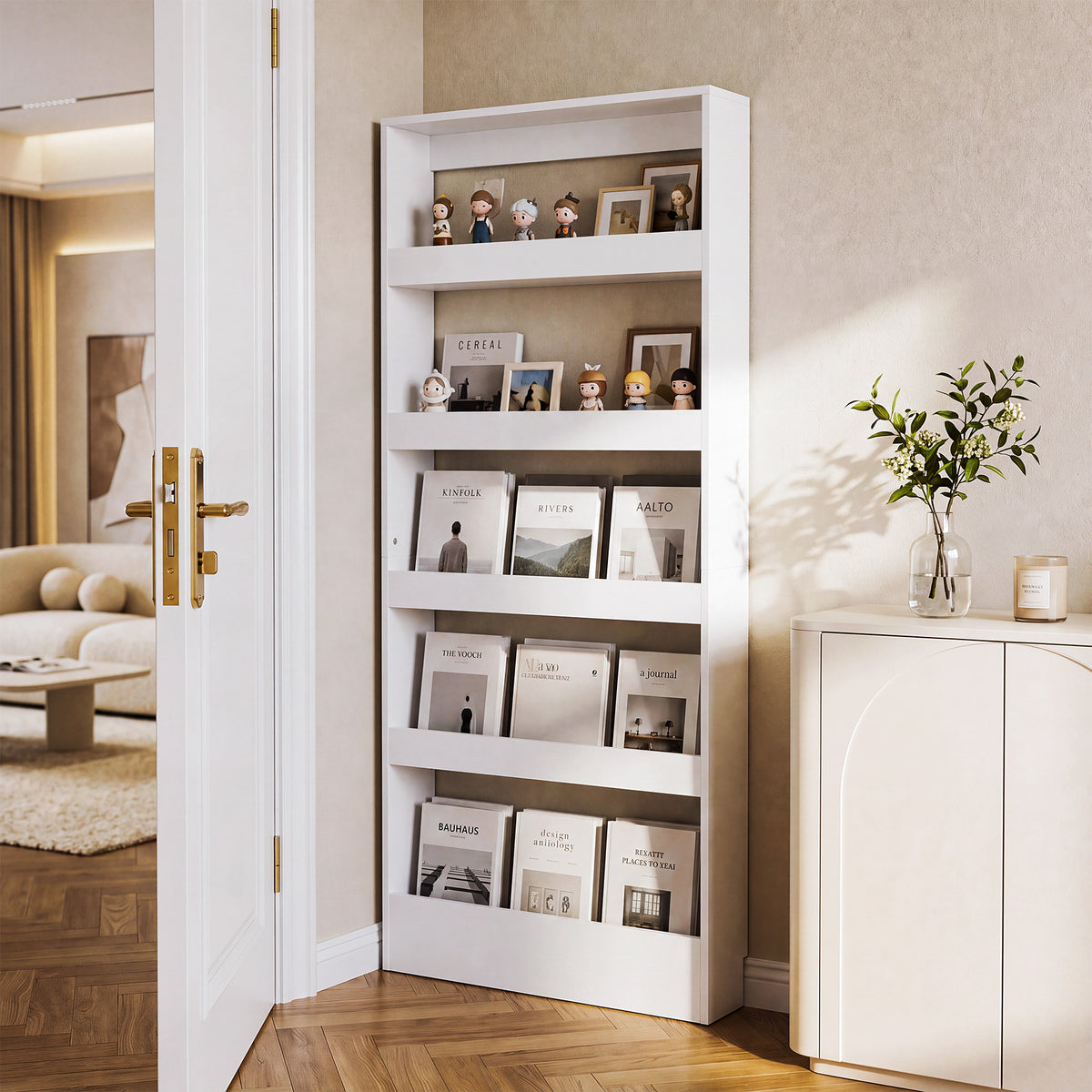 180cm Slim Bookshelf, 5-Tier Wall Mounted Bookcase Organizer for Living Room Kitchen