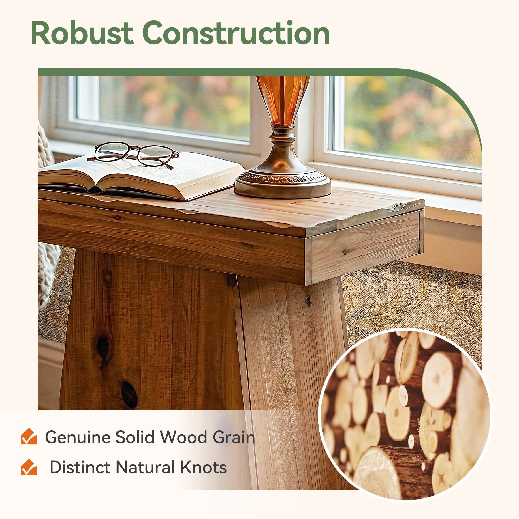 60cm Solid Wood End Table with Trapezoid Base, Small Walnut Side Taable for Living Room