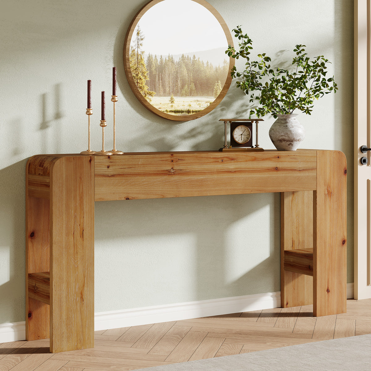 160cm Console Table, Solid Wood Farmhouse Narrow Sofa Table for Entryway Hallway