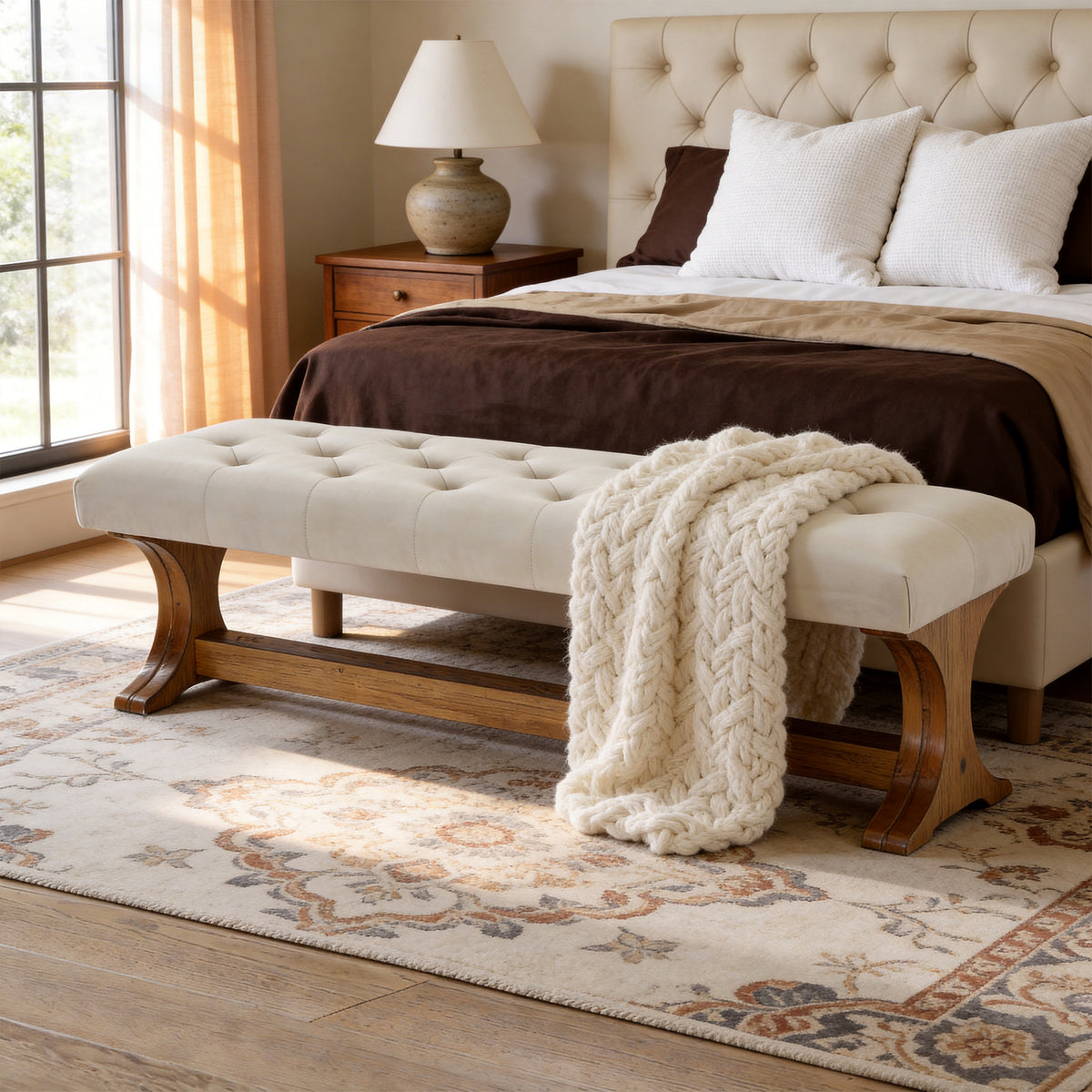 140cm End of Bed Bench, Tufted Upholstered Storage Bench for Bedroom