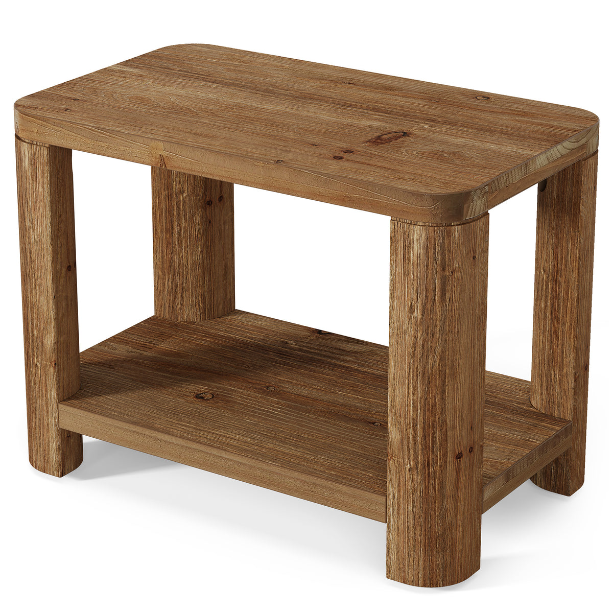 69cm Side Table, Farmhouse Solid Wood Bedside Table with 2-Tier Shelf