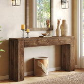 63" Solid Wood Console Table with Hidden Storage Drawers, Sofa Table Behind Couch 3