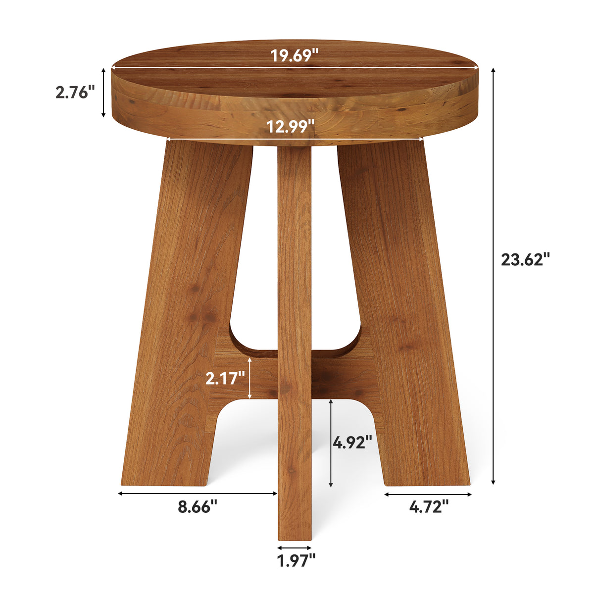Round Side Table, Farmhouse Solid Wood End Table with Heavy-Duty Legs