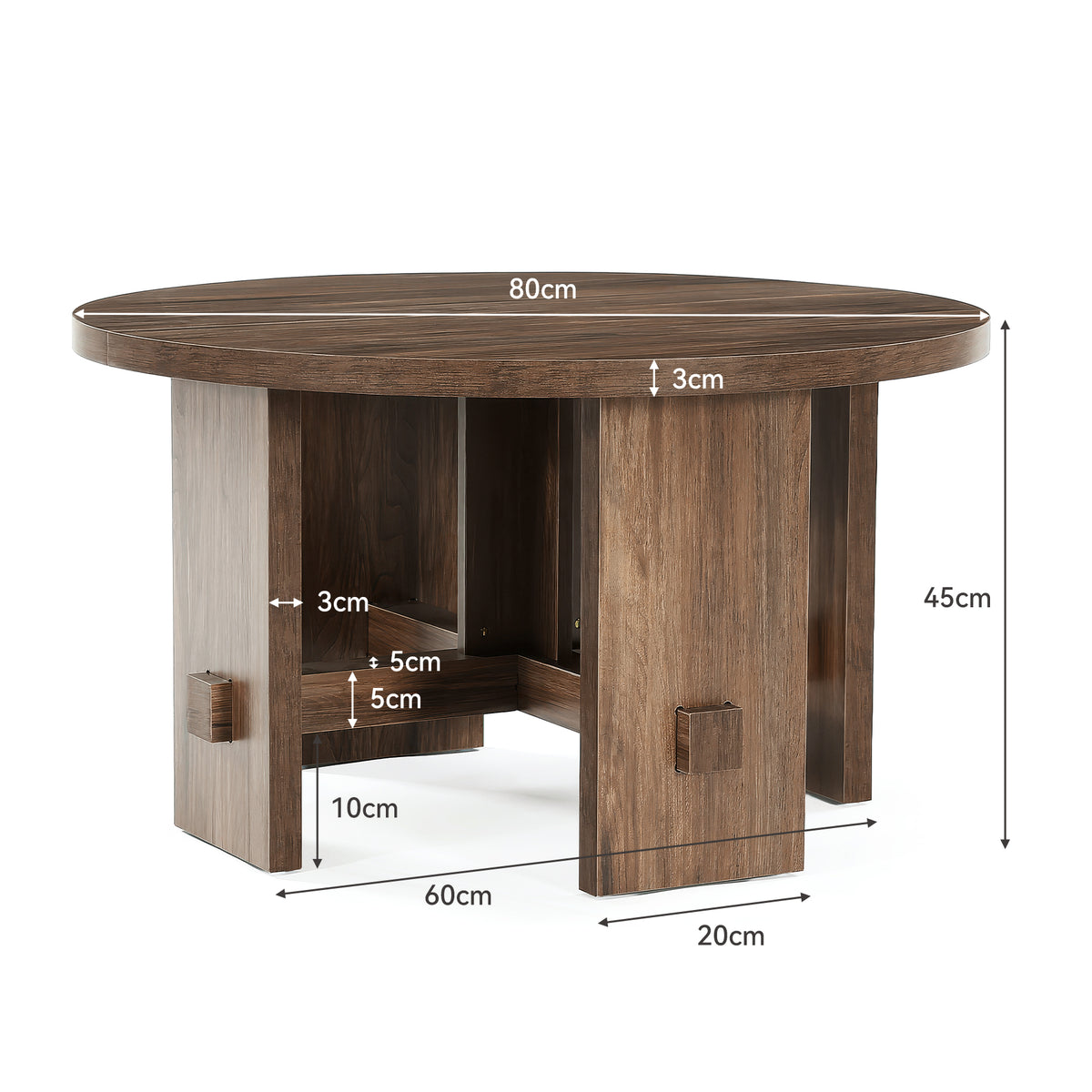Tribesigns 80cm round side table, rustic-style side table with a pedestal base
