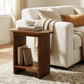 23.62" Solid Wood End Table, H-Shaped 2-Tier Side Table with Storage Shelf 3