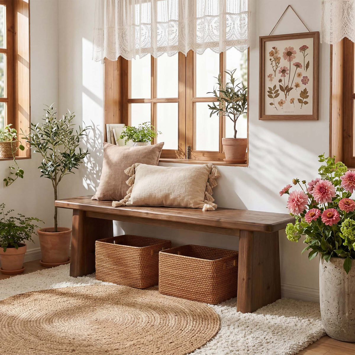 140cm Entryway Bench, Solid Wood End of Bed & Dining Bench