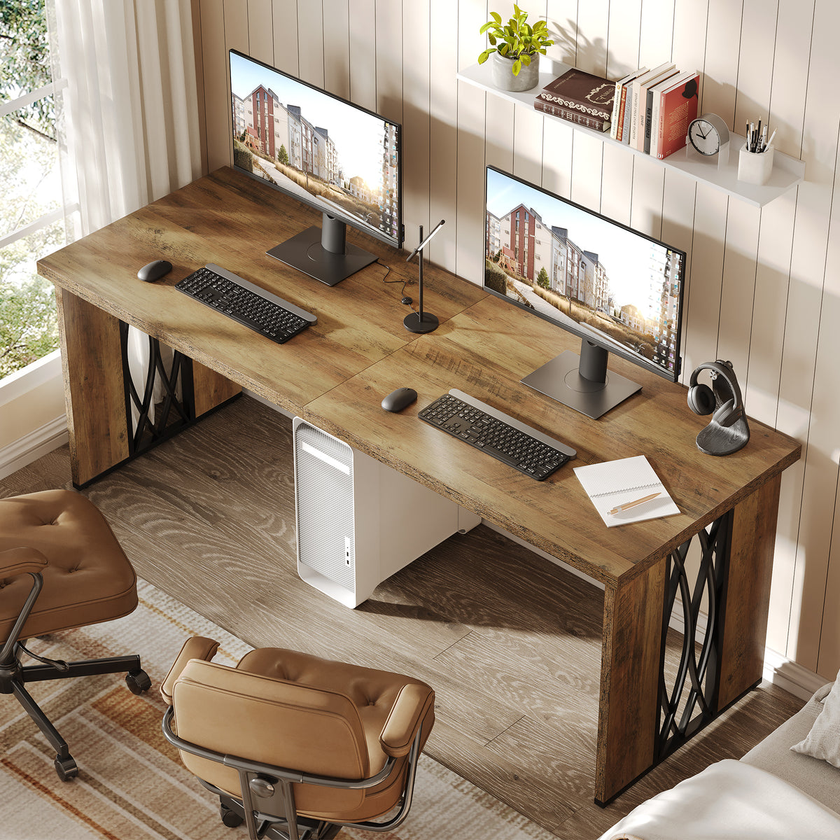 200cm Desk for Two People, Rustic Long Writing Desk for the Home Office