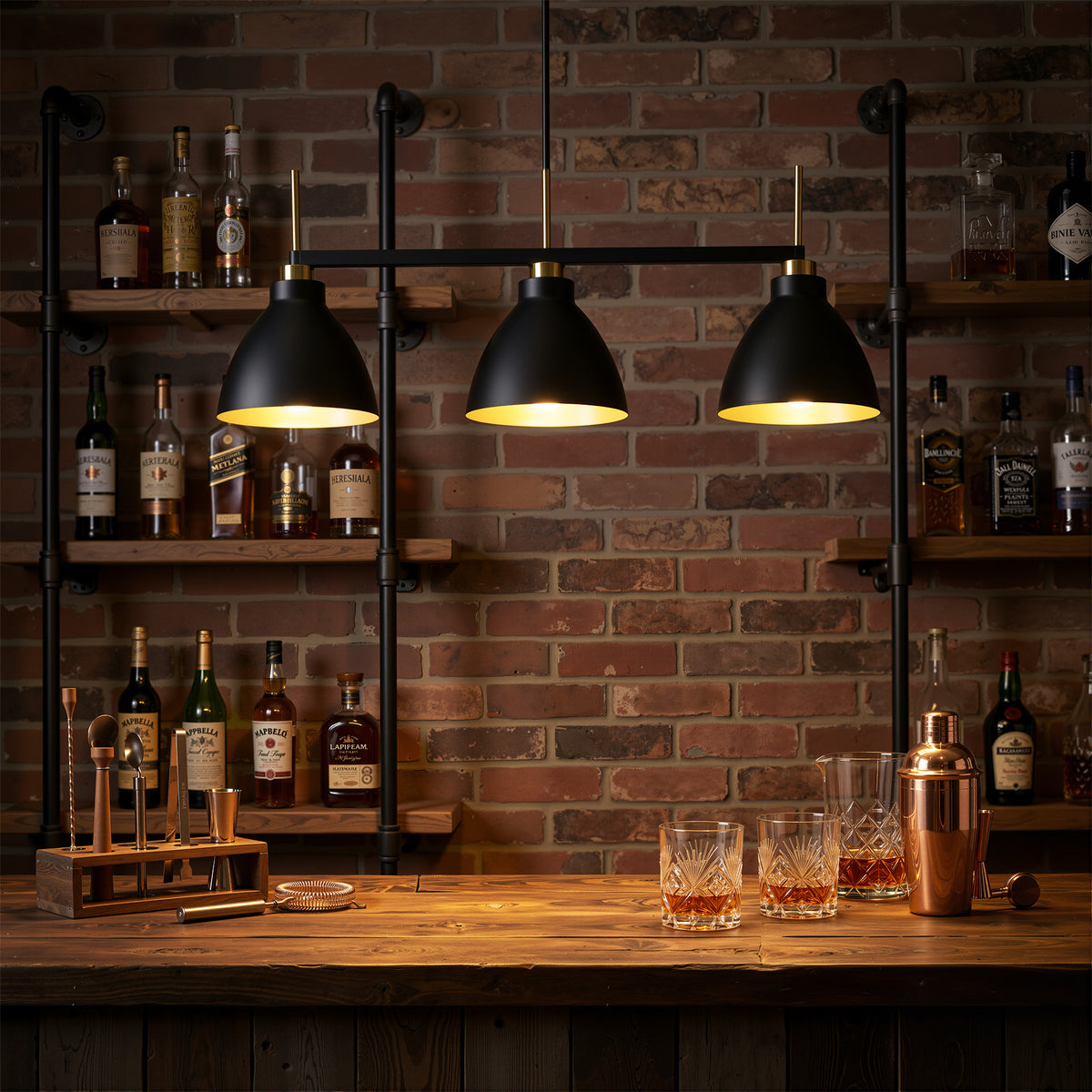 3-Light Modern Pendant Light, Black Industrial Chandelier