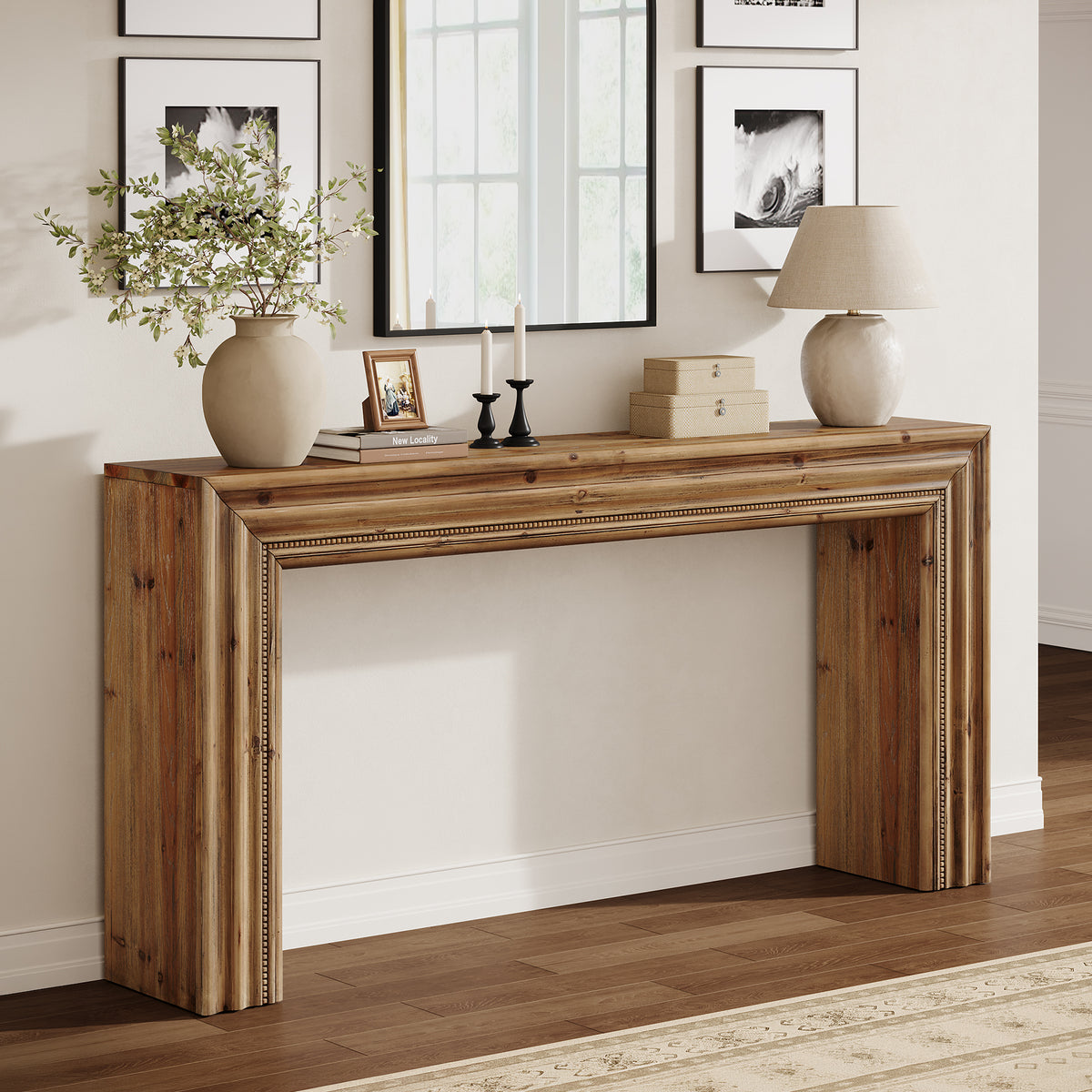 160cm Console Table, Rustic Solid Fir Wood for Entryway