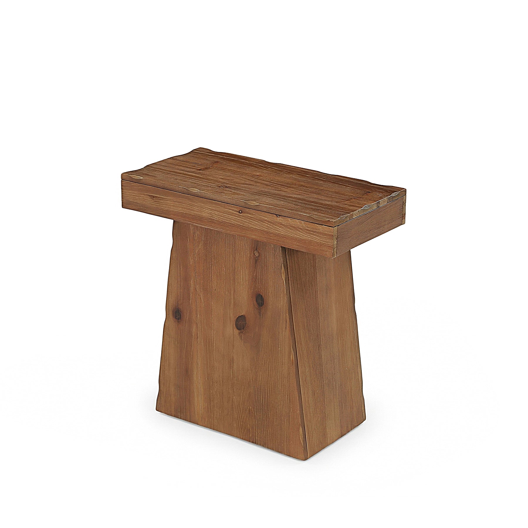 60cm Solid Wood End Table with Trapezoid Base, Small Walnut Side Taable for Living Room