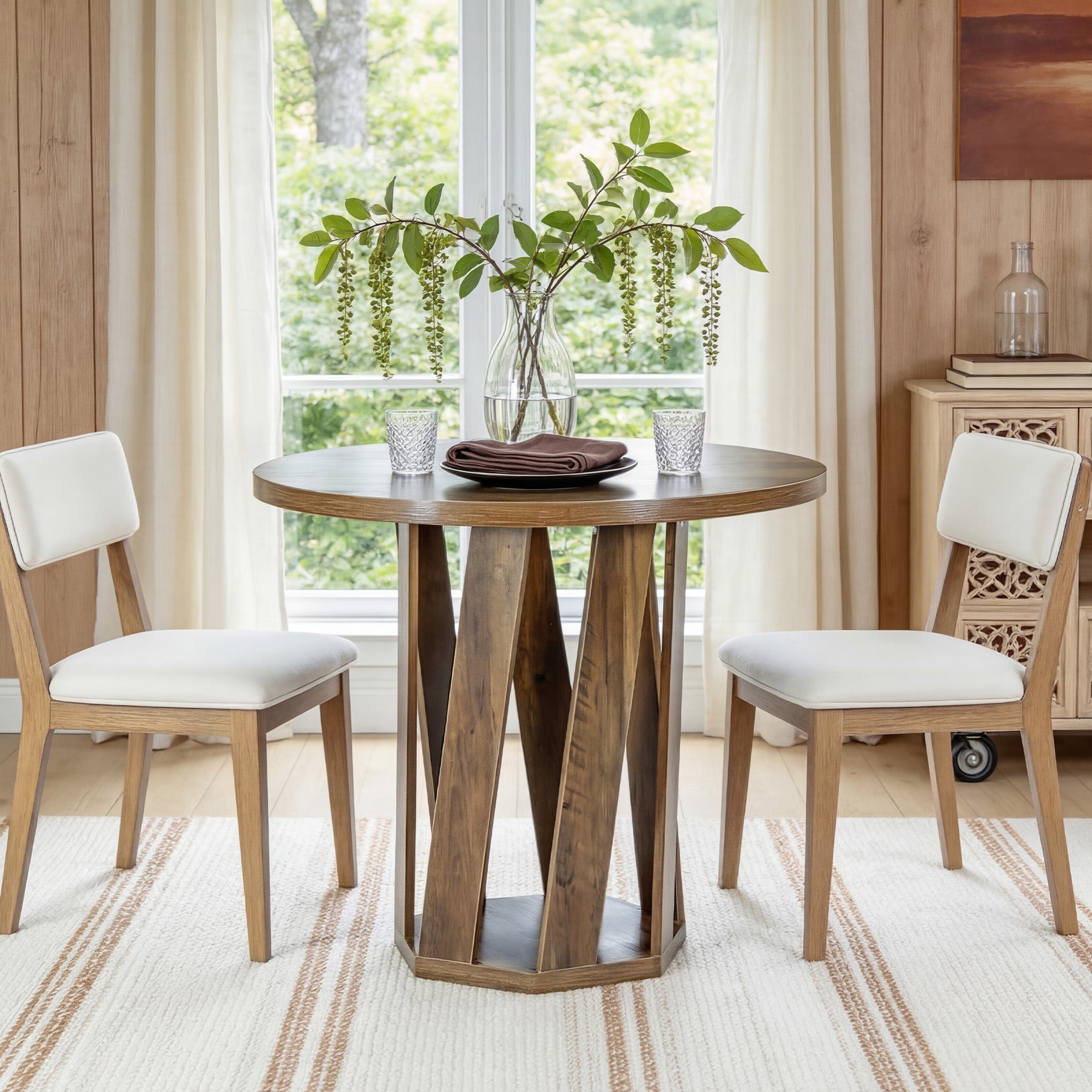 80cm Round Dining Table, Solid Wood Kitchen Table for 2-4 People