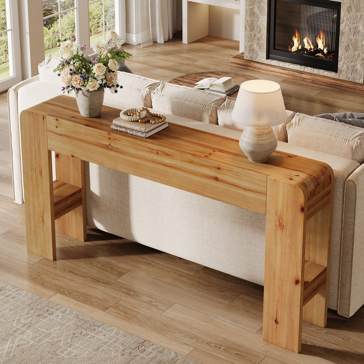 160cm Console Table, Solid Wood Farmhouse Narrow Sofa Table for Entryway Hallway
