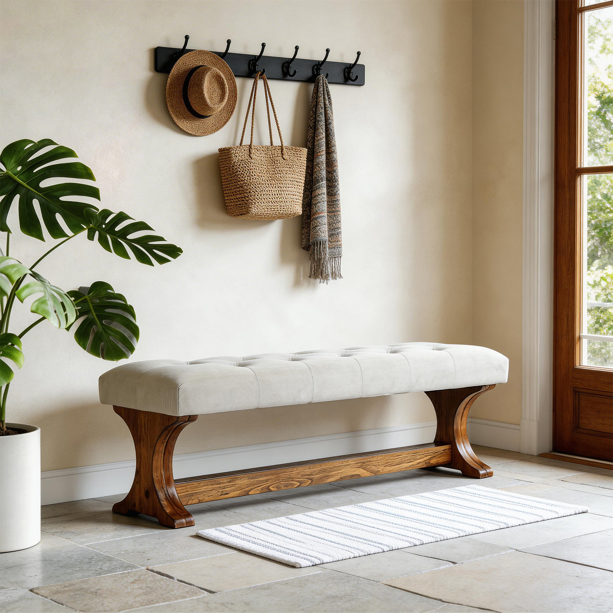 140cm End of Bed Bench, Tufted Upholstered Storage Bench for Bedroom