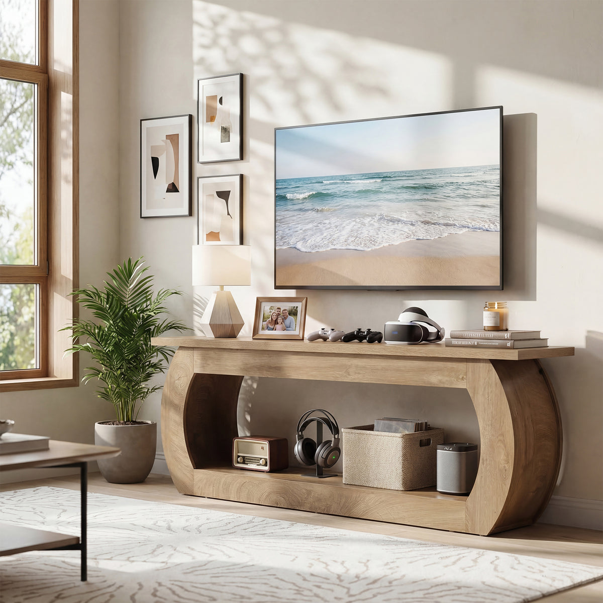 Tribesigns 165 cm TV Stand, Wooden Multimedia Centre
