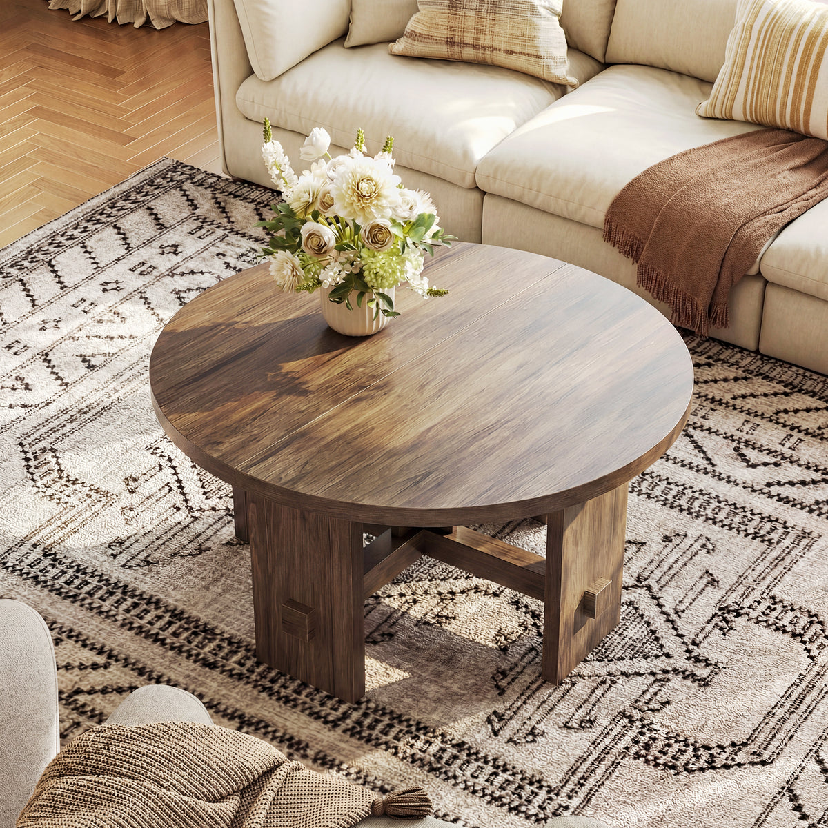 Tribesigns 80cm round side table, rustic-style side table with a pedestal base