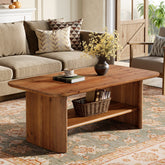 47" Solid Wood Coffee Table, Rectangle Center Table with 2-Tier Storage 3