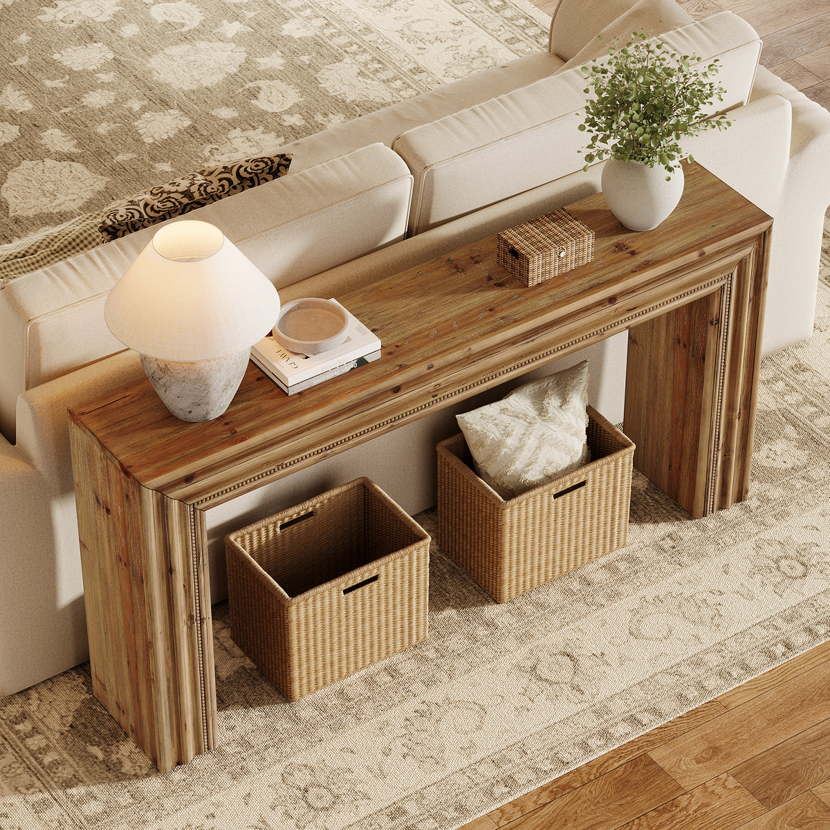160cm Console Table, Rustic Solid Fir Wood for Entryway