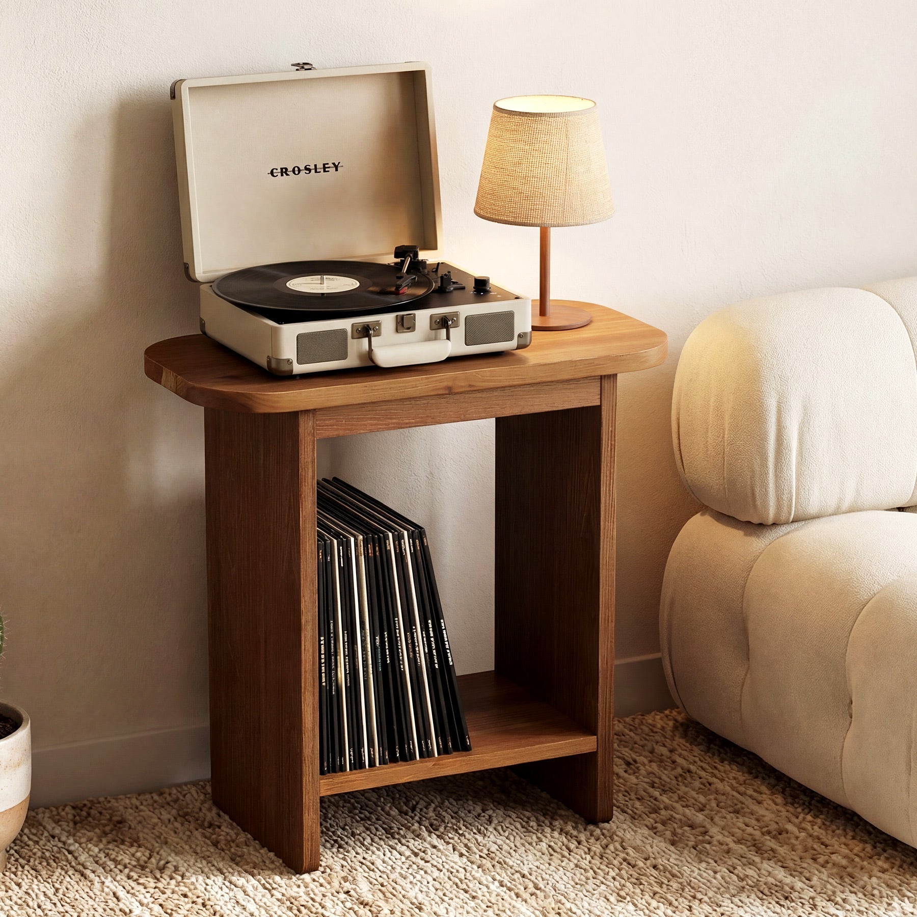 23.62" Solid Wood End Table, H-Shaped 2-Tier Side Table with Storage Shelf