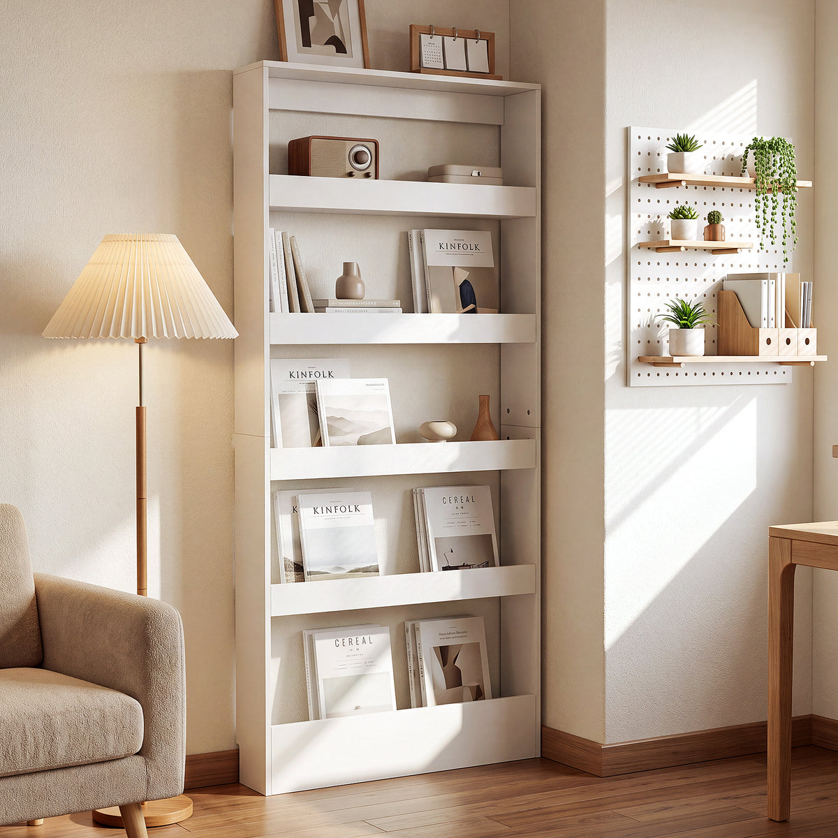 180cm Slim Bookshelf, 5-Tier Wall Mounted Bookcase Organizer for Living Room Kitchen