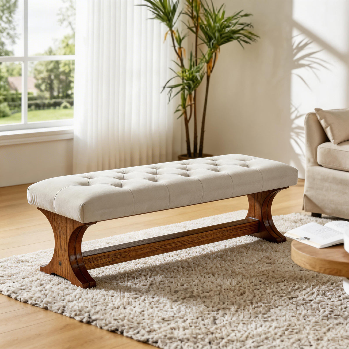 140cm End of Bed Bench, Tufted Upholstered Storage Bench for Bedroom