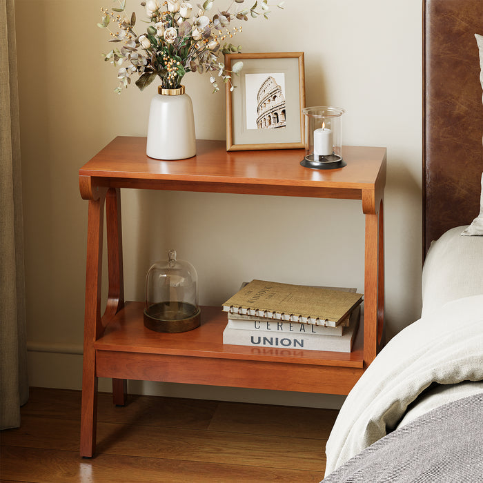 Tribesigns Side Table in Solid Rubberwood with 2 Shelves, for the Living Room and Bedroom