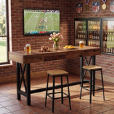 180cm Bar Table, Industrial Rectangular Pub Table with Metal Footrest 3