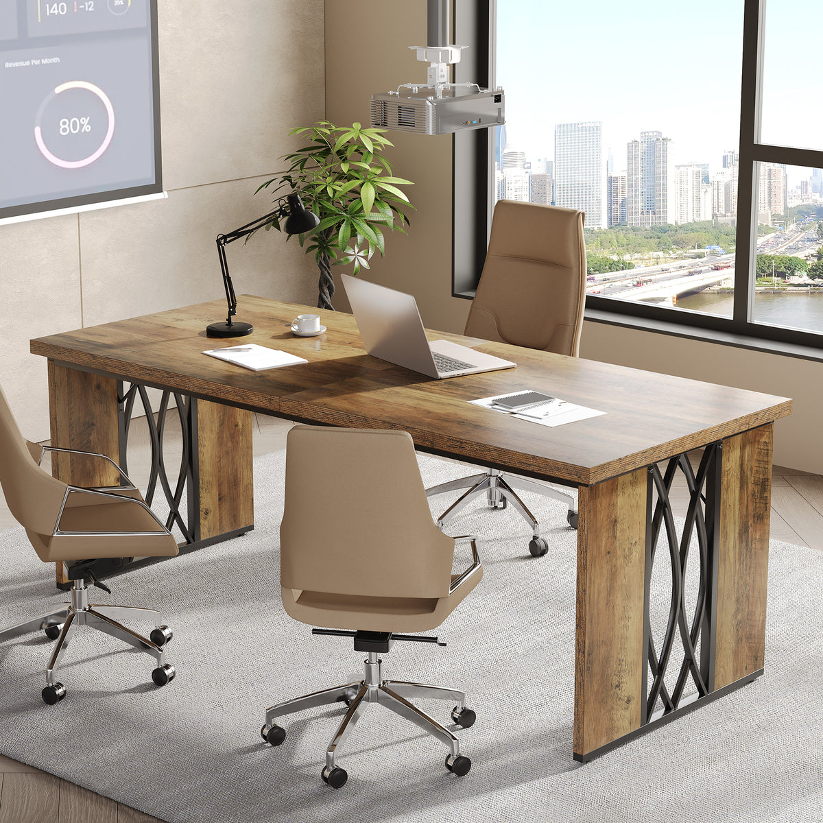 200cm Desk for Two People, Rustic Long Writing Desk for the Home Office