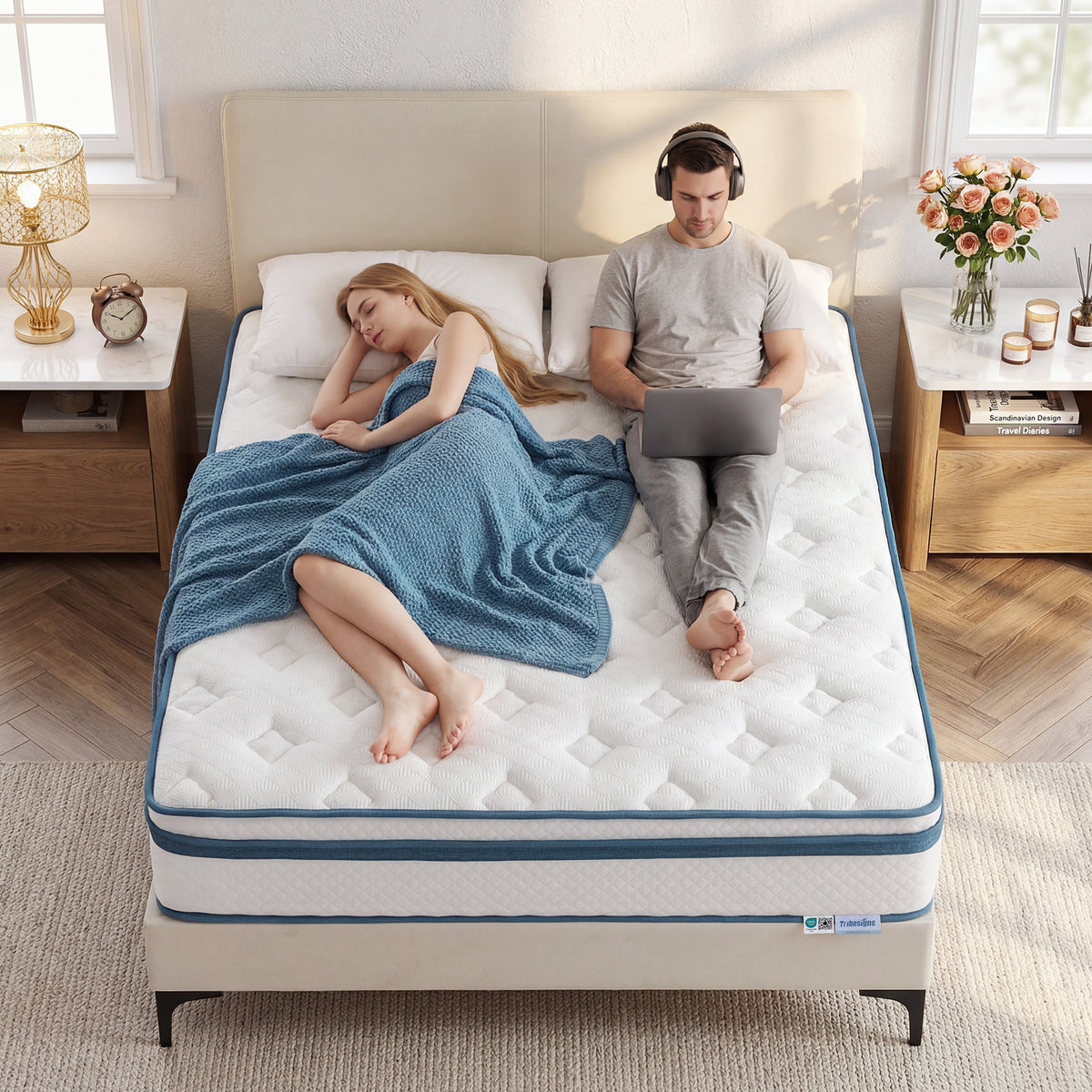 Tribesigns H3 Pocket Spring Mattress, medium firmness, 7-zone orthopaedic memory foam mattress with gel