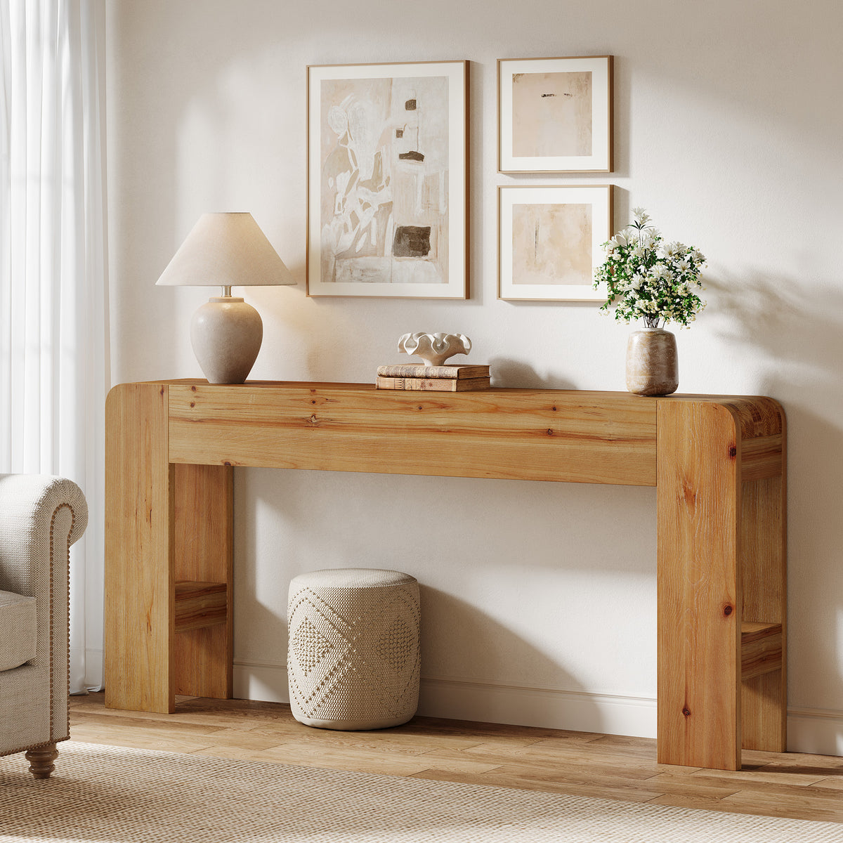160cm Console Table, Solid Wood Farmhouse Narrow Sofa Table for Entryway Hallway