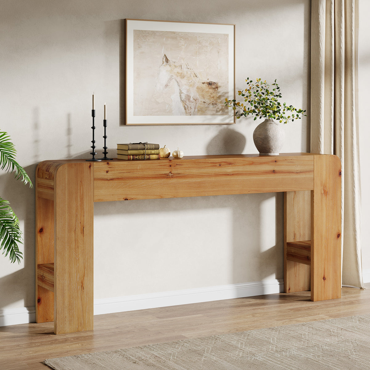 160cm Console Table, Solid Wood Farmhouse Narrow Sofa Table for Entryway Hallway