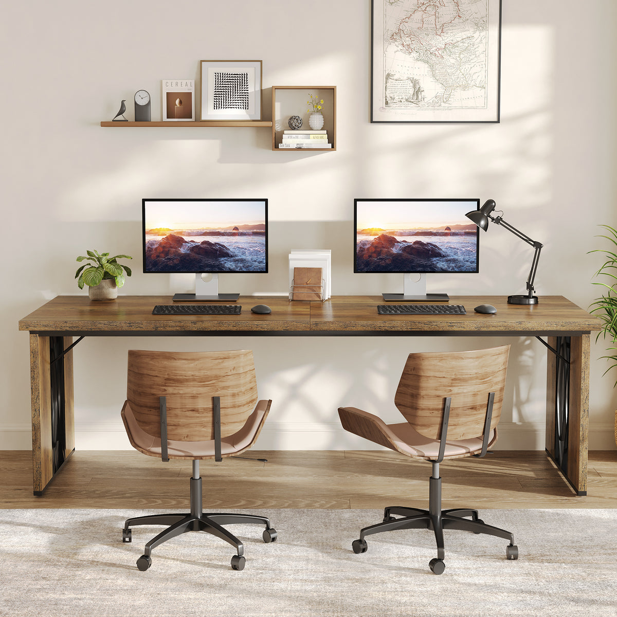 200cm Desk for Two People, Rustic Long Writing Desk for the Home Office