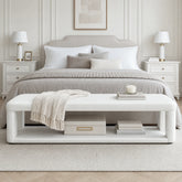 140cm Upholstered Entryway Bench, Modern 2-Tier Padded End of Bed Bench for Living Room & Bedroom 3