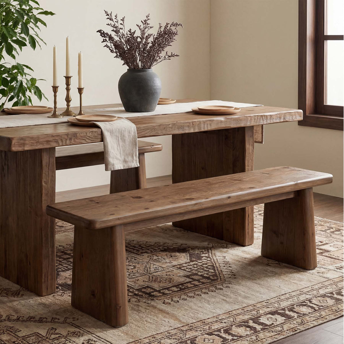 140cm Entryway Bench, Solid Wood End of Bed & Dining Bench