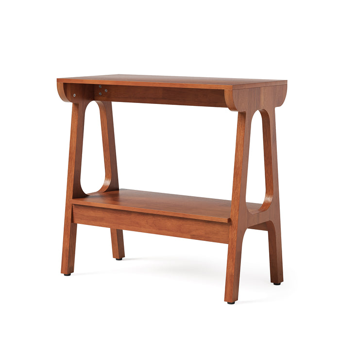 Tribesigns Side Table in Solid Rubberwood with 2 Shelves, for the Living Room and Bedroom