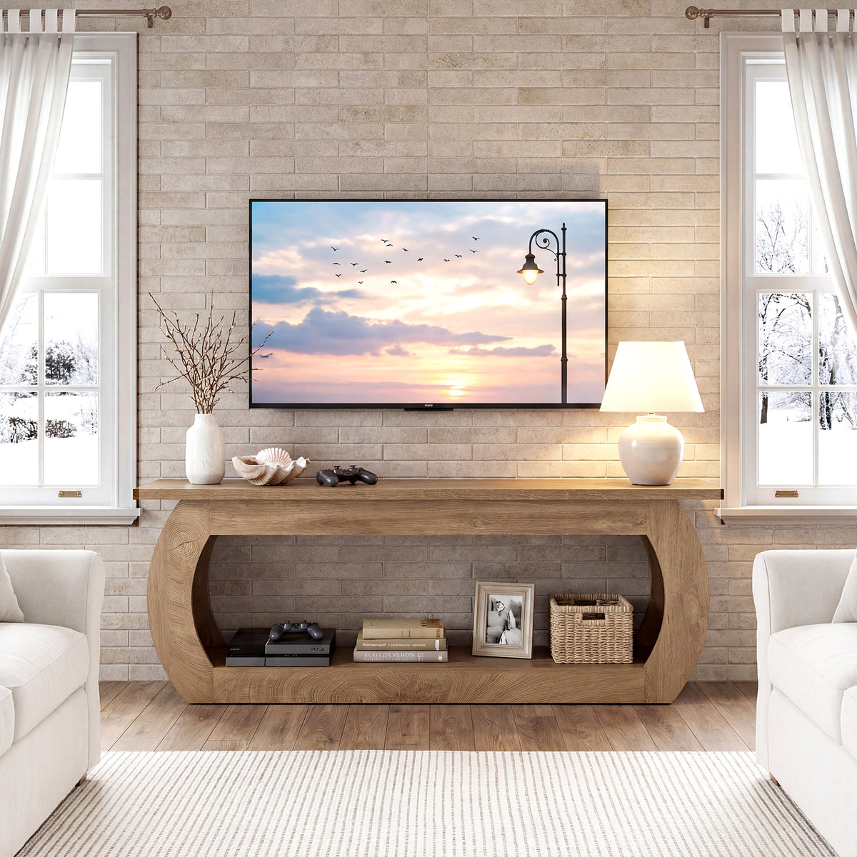 Tribesigns 165 cm TV Stand, Wooden Multimedia Centre