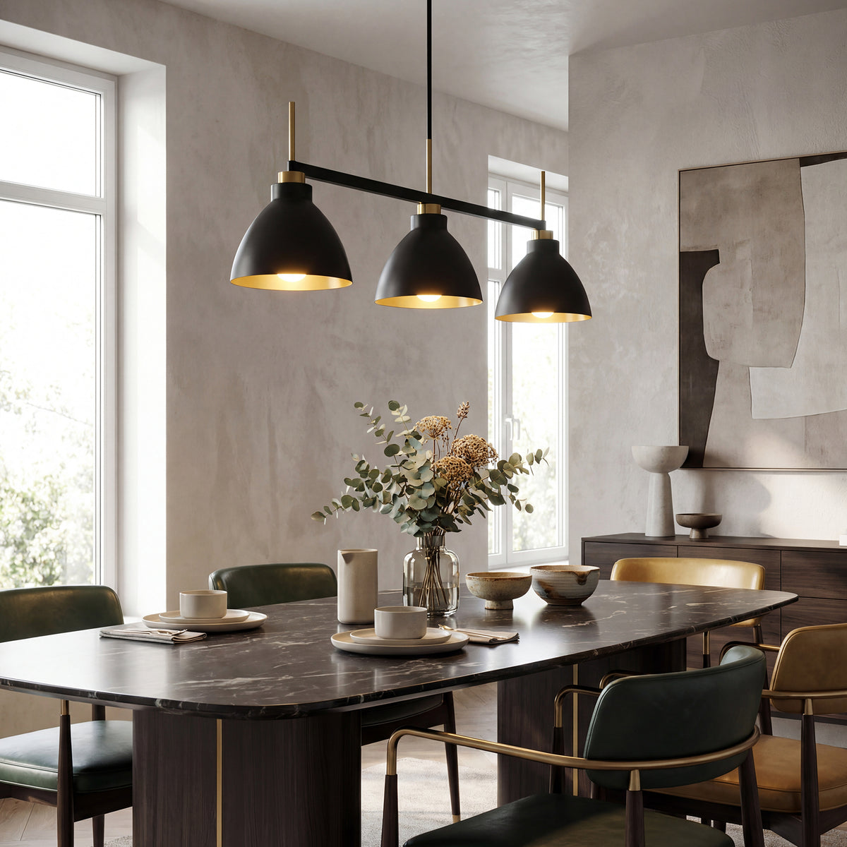 3-Light Modern Pendant Light, Black Industrial Chandelier