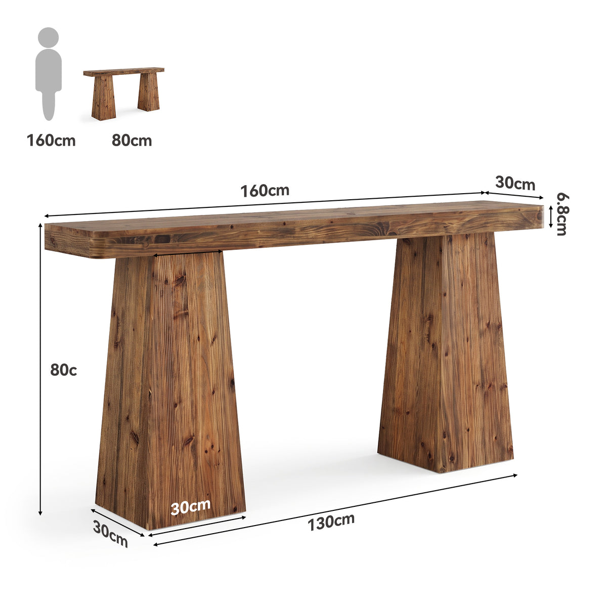 160cm Console Table, Solid Wood Narrow Sofa Table for Behind Couch