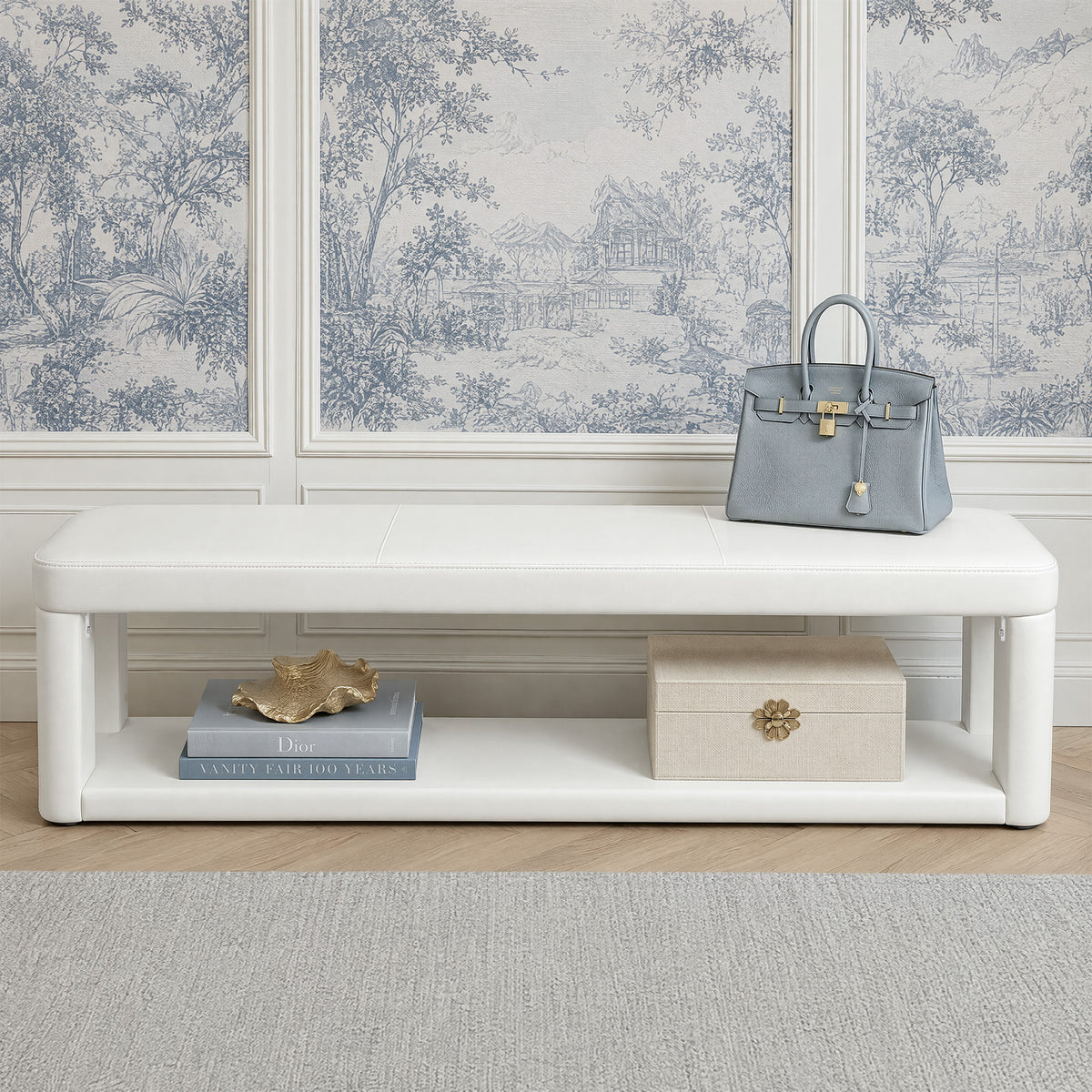 140cm Upholstered Entryway Bench, Modern 2-Tier Padded End of Bed Bench for Living Room & Bedroom