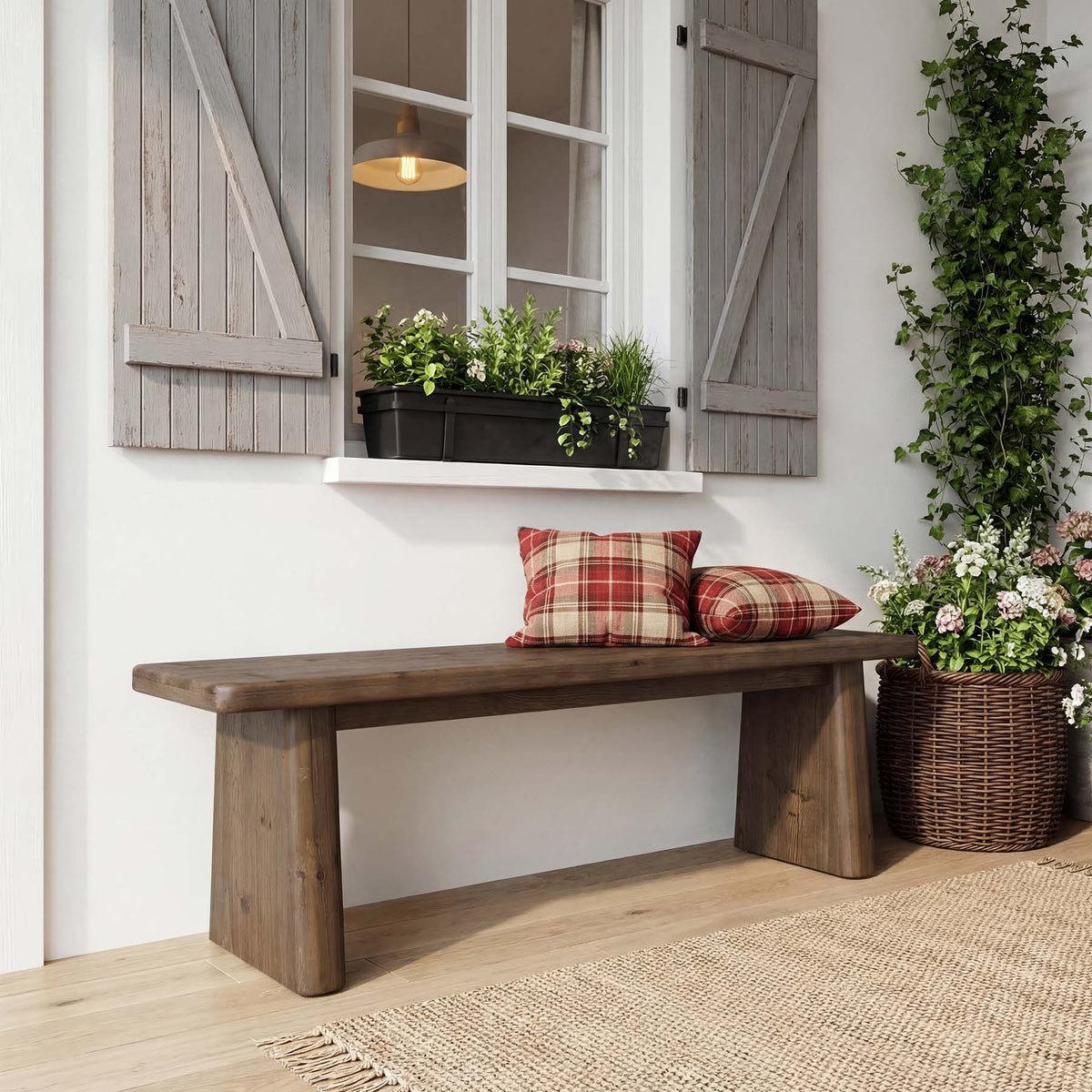 140cm Entryway Bench, Solid Wood End of Bed & Dining Bench