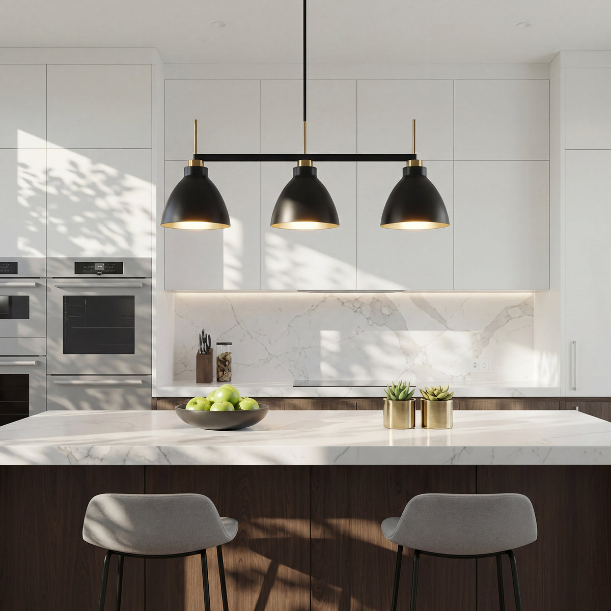 3-Light Modern Pendant Light, Black Industrial Chandelier