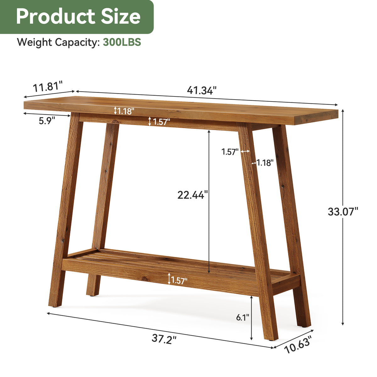 Tribesigns Country-Style Solid Wood Console Table with Shelf, 105 cm, for the Hallway and Living Room