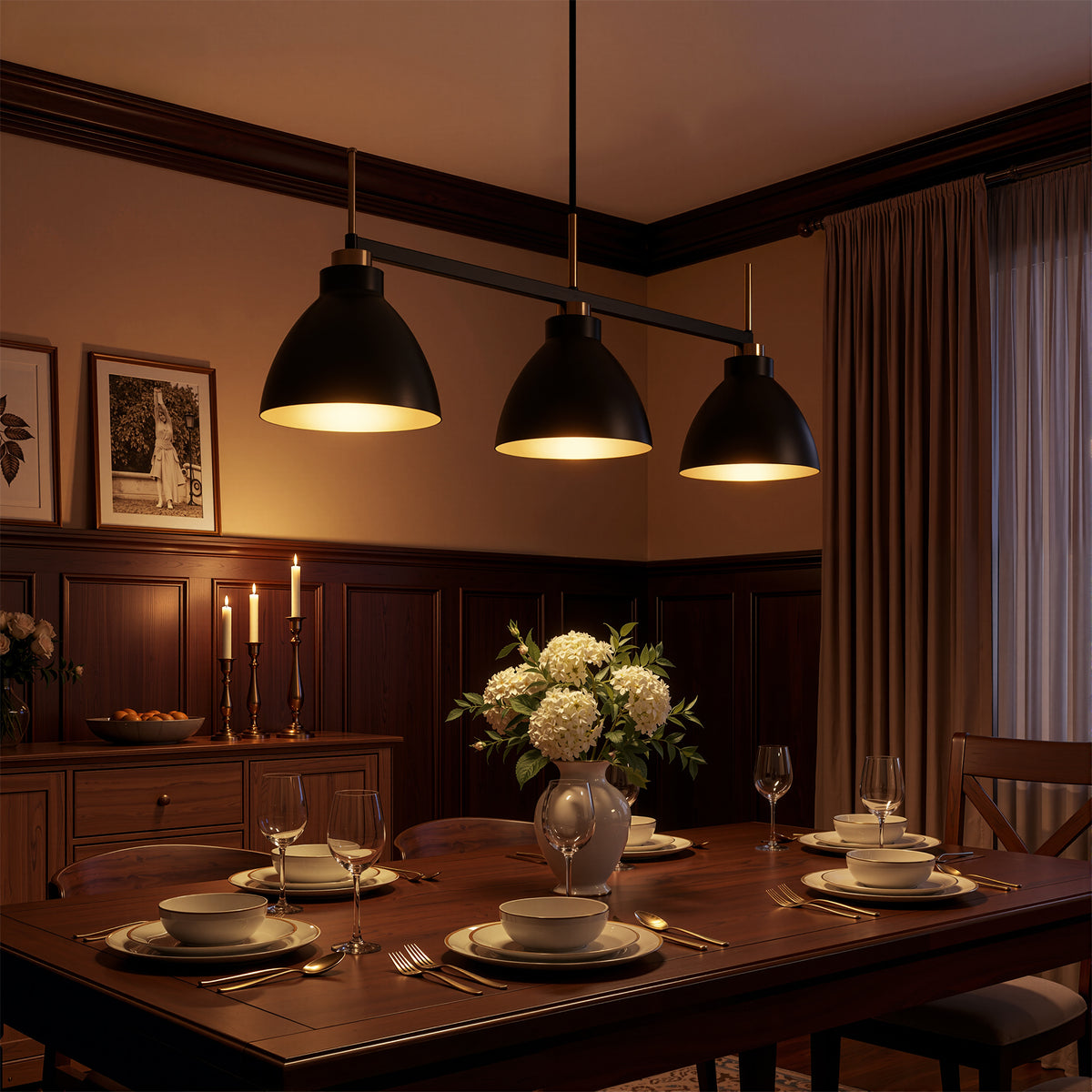3-Light Modern Pendant Light, Black Industrial Chandelier