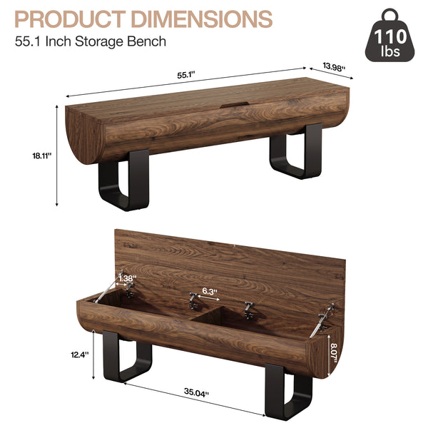 140cm Entryway Bench, Lift Top Shoe Bench with Metal Legs