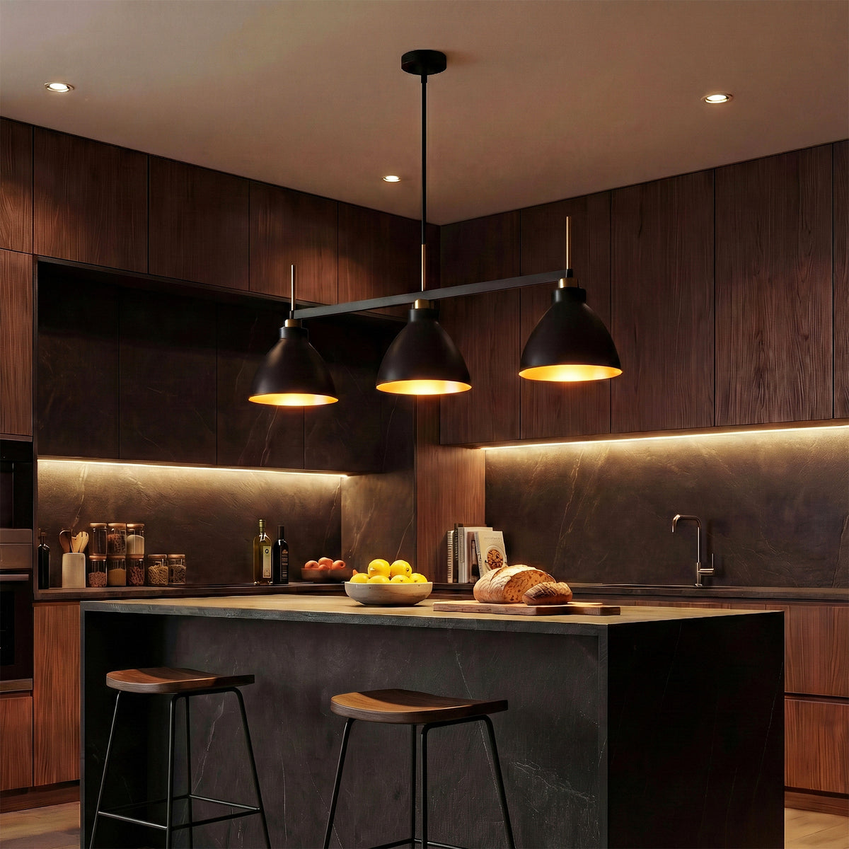 3-Light Modern Pendant Light, Black Industrial Chandelier
