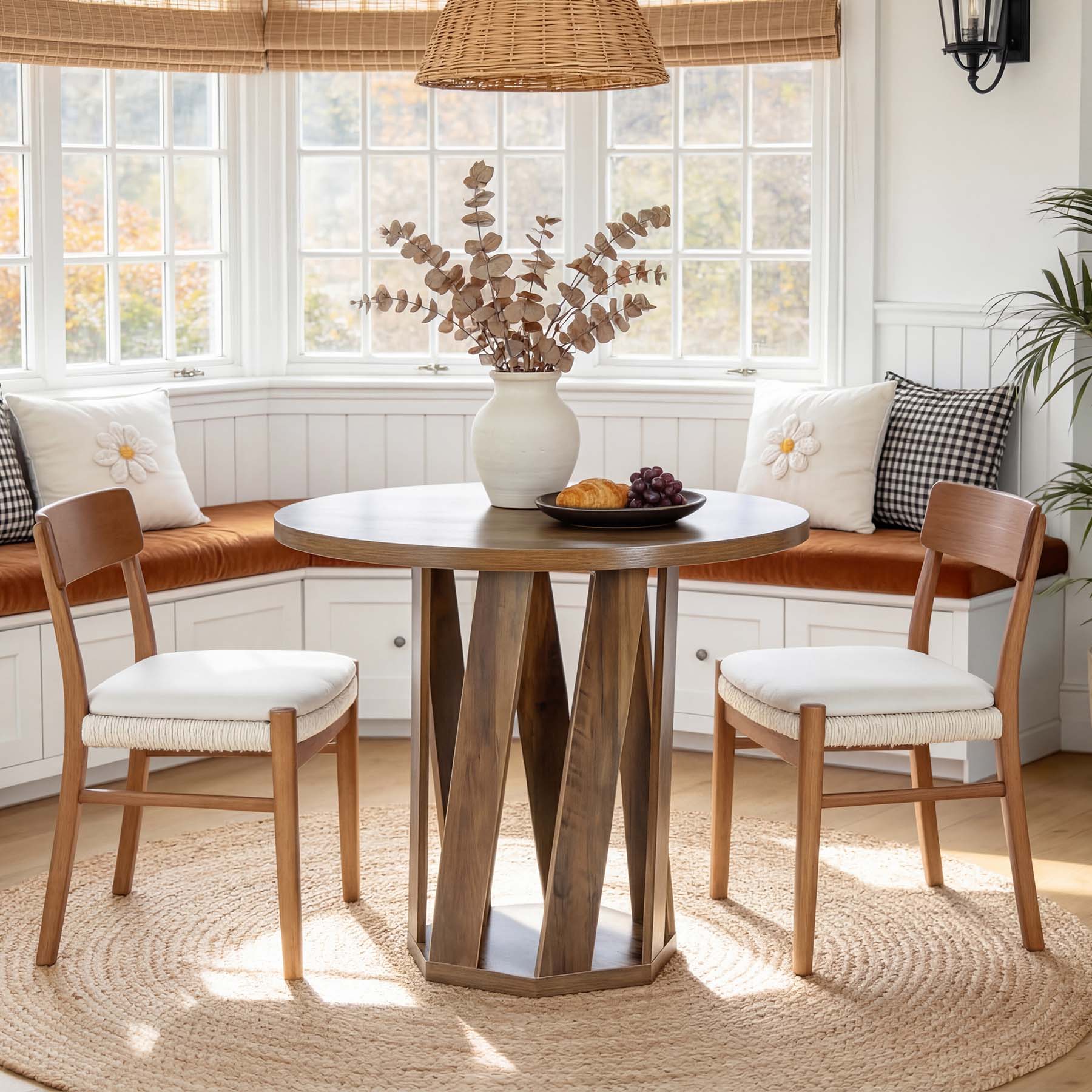 80cm Round Dining Table, Solid Wood Kitchen Table for 2-4 People