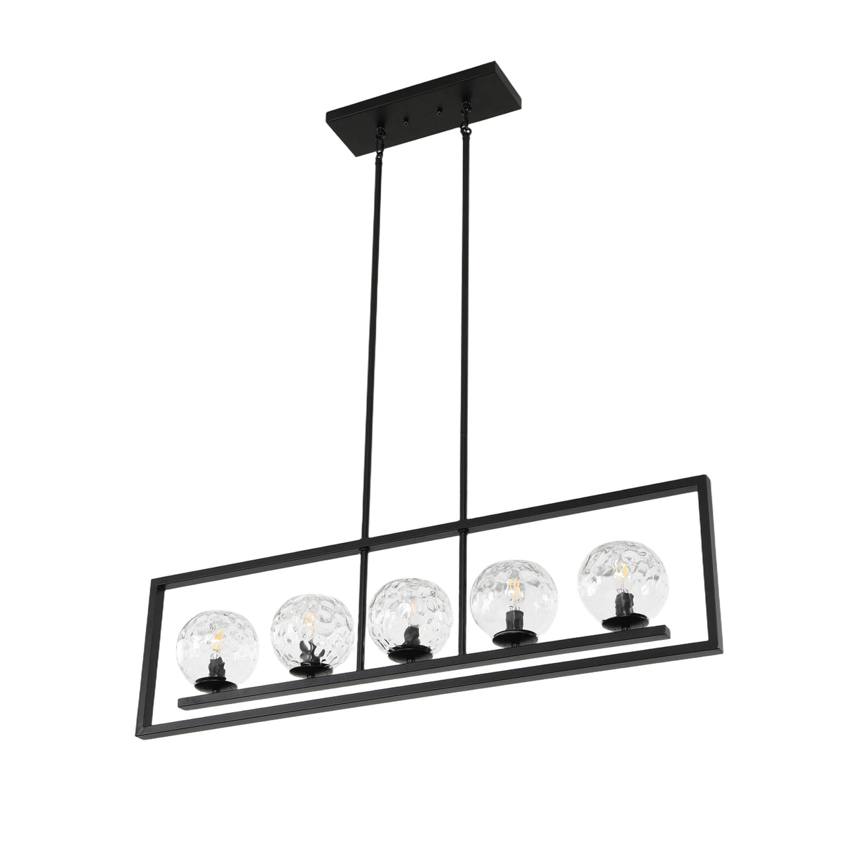 5-Light Modern Black Pendant Light, Linear Chandelier with Glass Shade