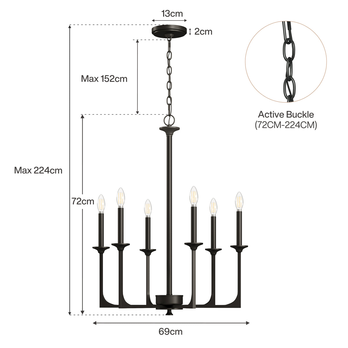 6-Light Black Wagon Wheel Chandelier, Modern Candle Pendant Light