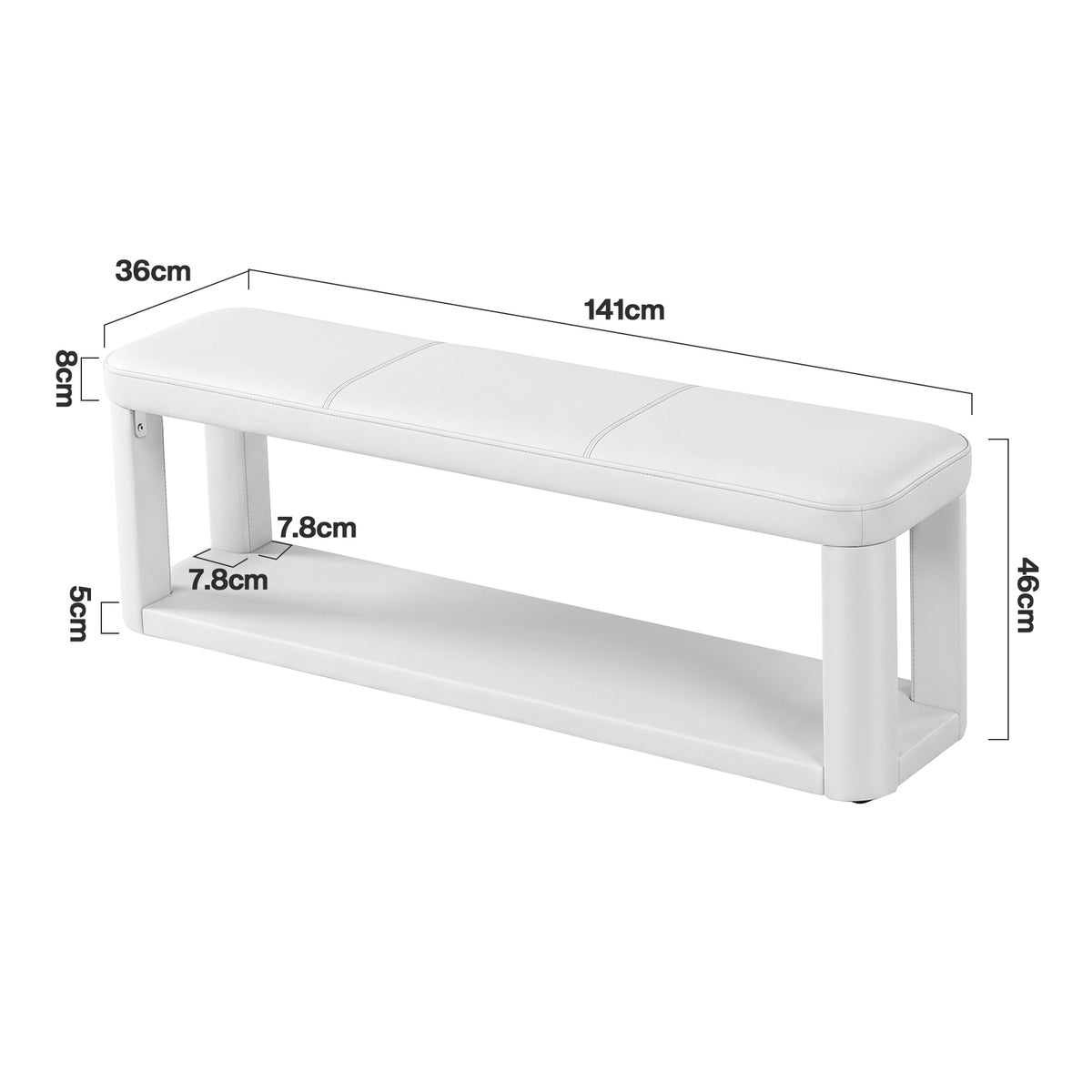 140cm Upholstered Entryway Bench, Modern 2-Tier Padded End of Bed Bench for Living Room & Bedroom
