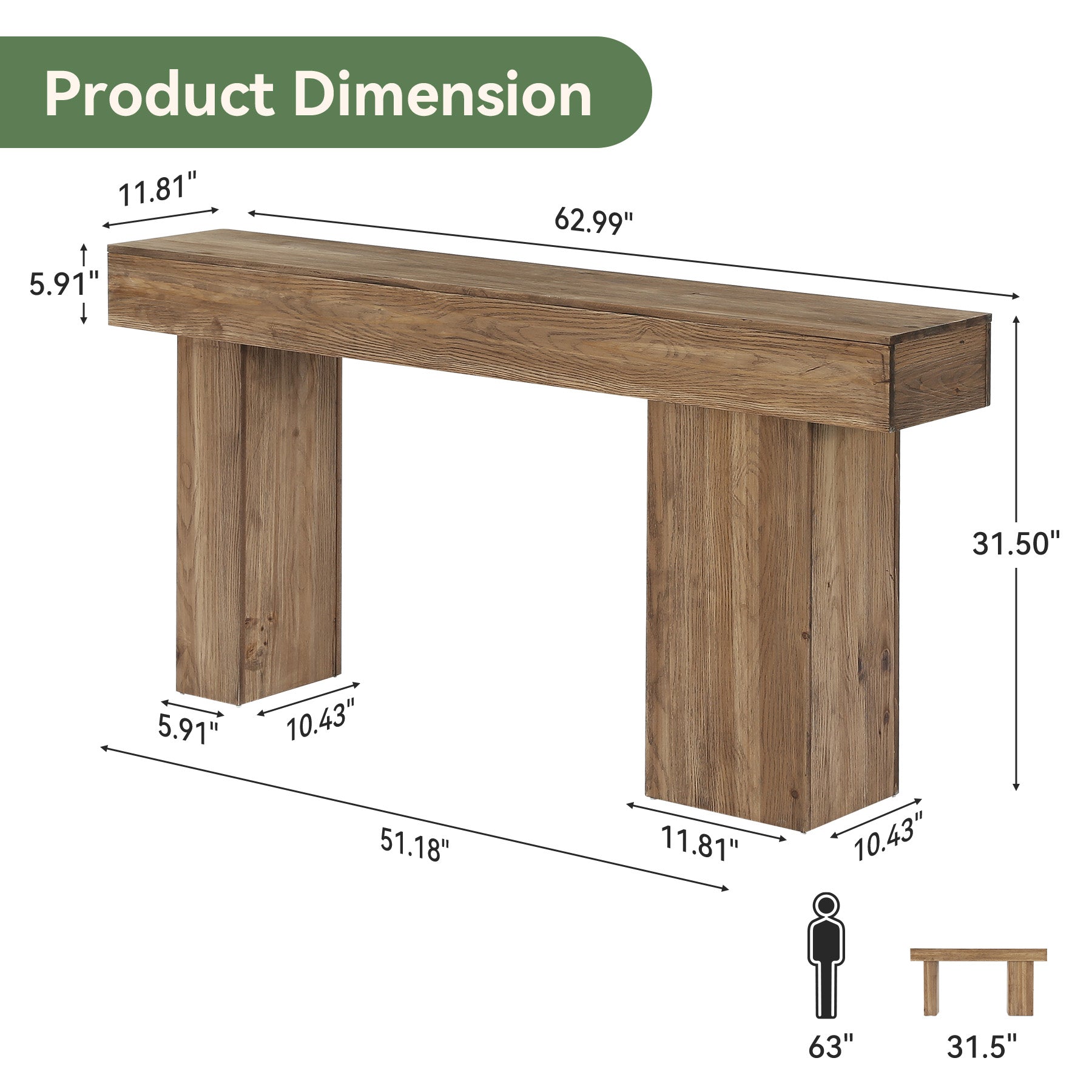 160cm Solid Wood Farmhouse Console Table with Artistic Legs, Heavy-Duty Sofa Table