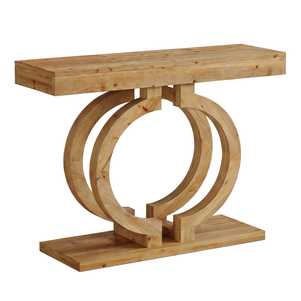 110cm Console Table, Solid Wood Narrow Hallway Table with Double Circle Base